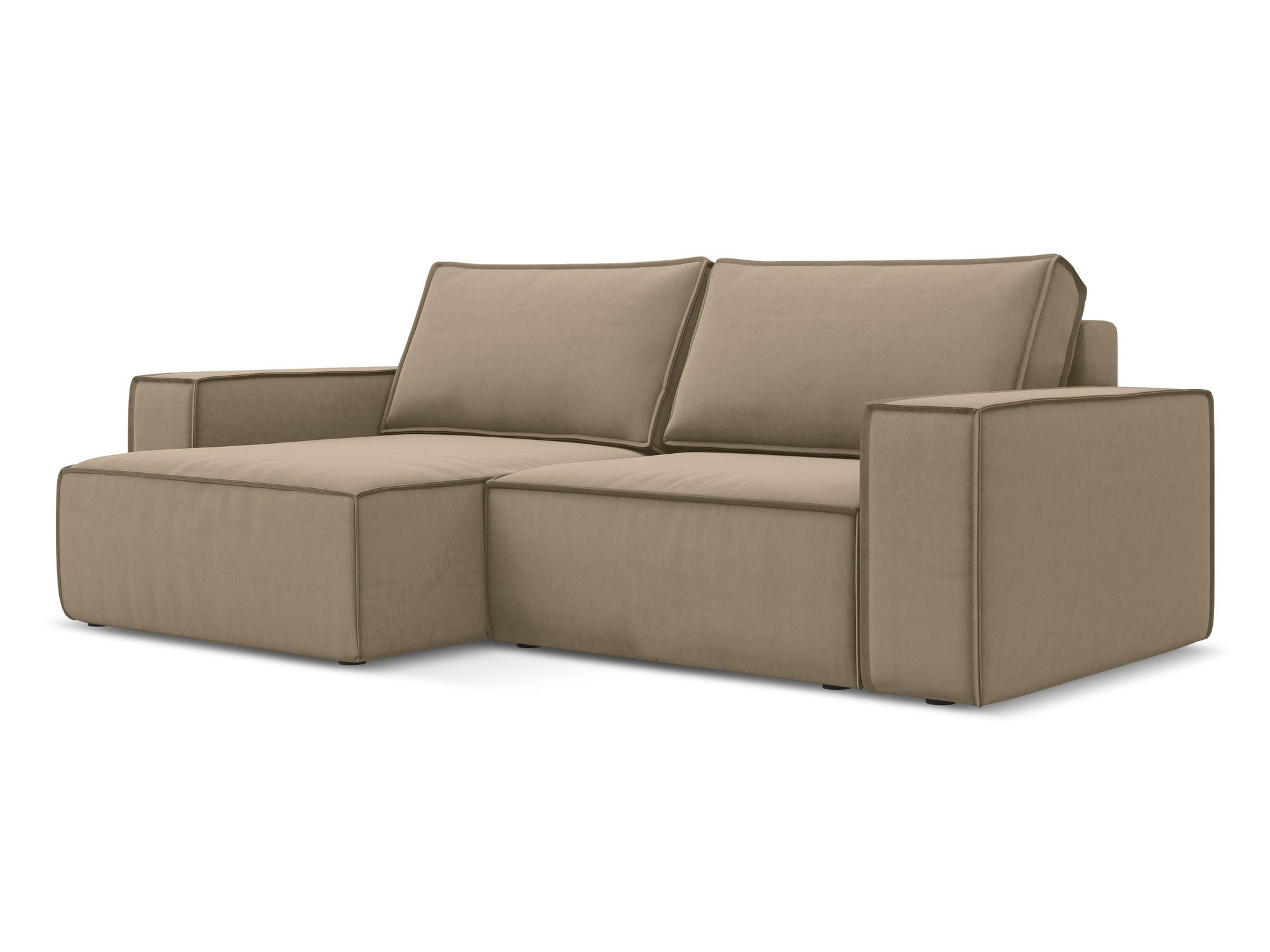 ECKSOFA mit Schlaffunktion Samt Stoff Beige - Beige/Creme, Kunststoff/Textil (148/257cm) - Makamii