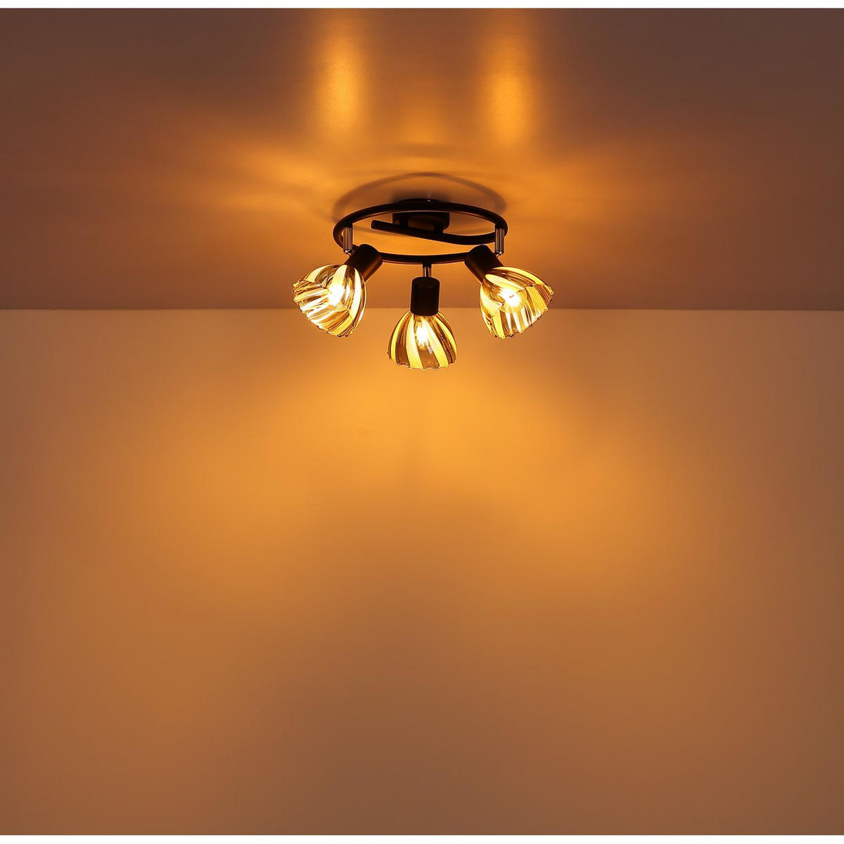 DECKENLEUCHTE Metall Schwarz Glas Rondell - Schwarz, Glas (46/46/19cm) - Globo Lighting