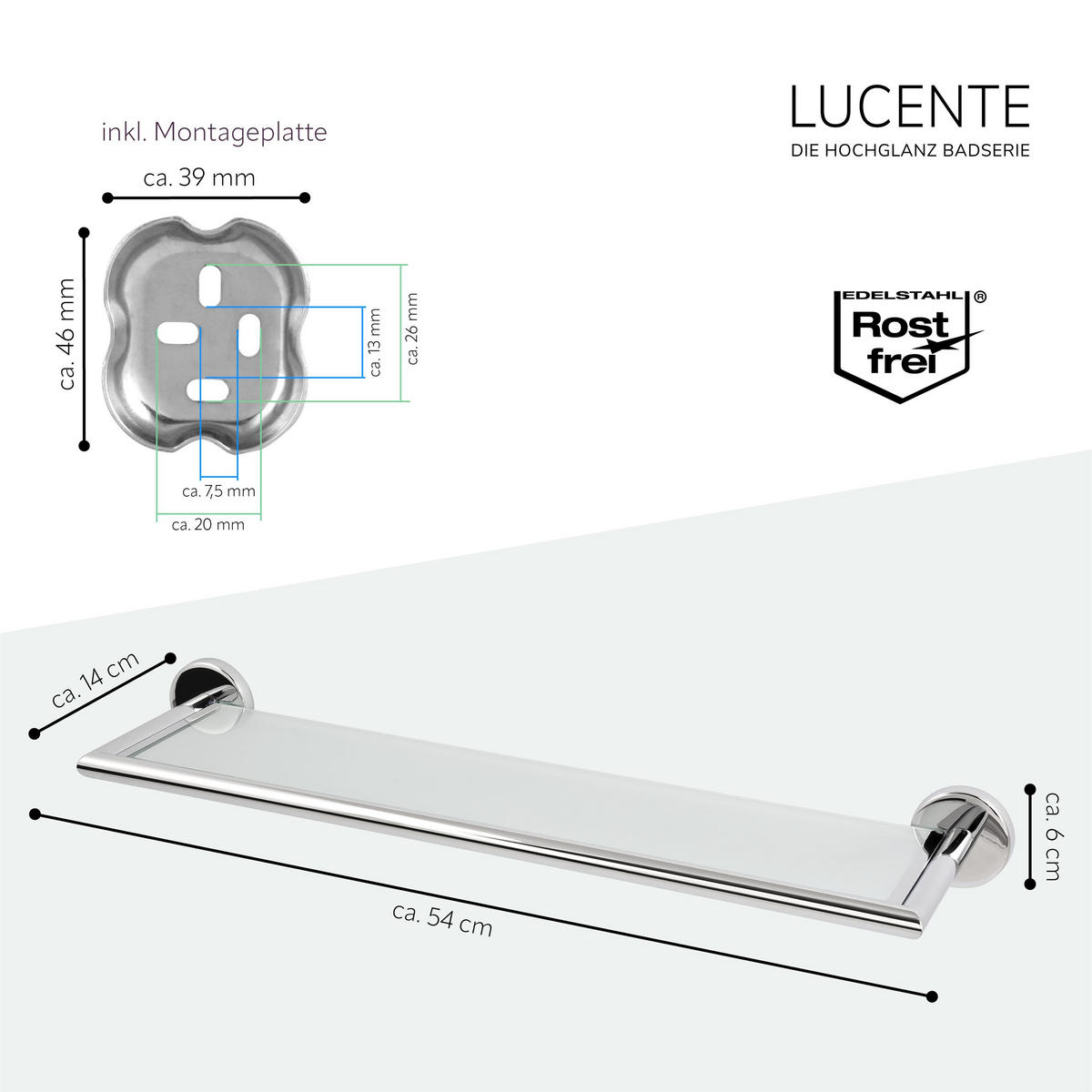 GLASABLAGE LUCENTE, Edelstahl verchromt - Chromfarben, Metall (54/6/14cm) - bremermann