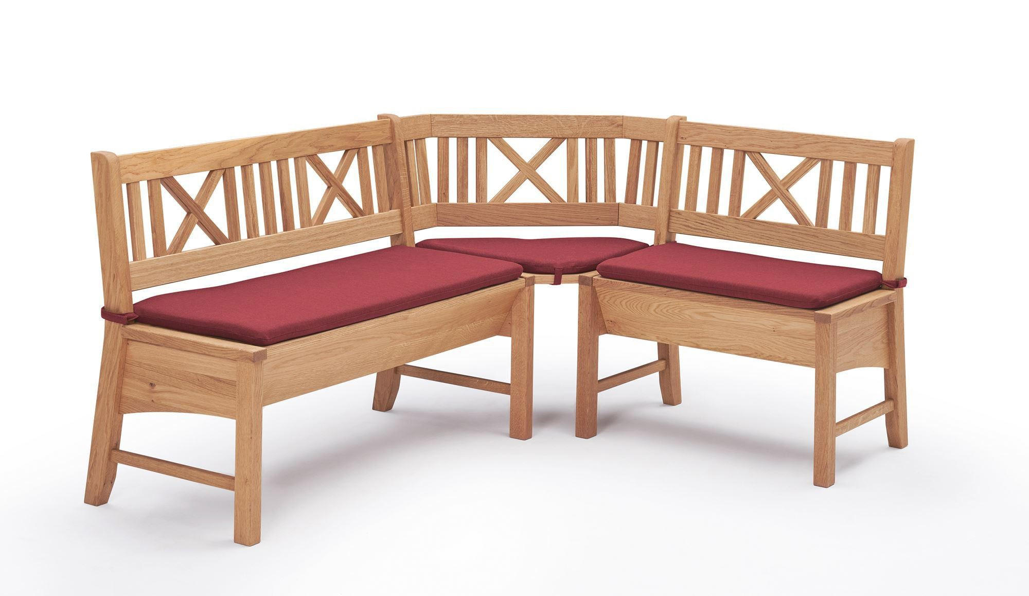 ECKBANK Deborah 224 x 204 x 87 Massivholz Buche lackiert/Weinrot - Buchefarben/Rot, Holz (224/204cm) - 58aufmkessel