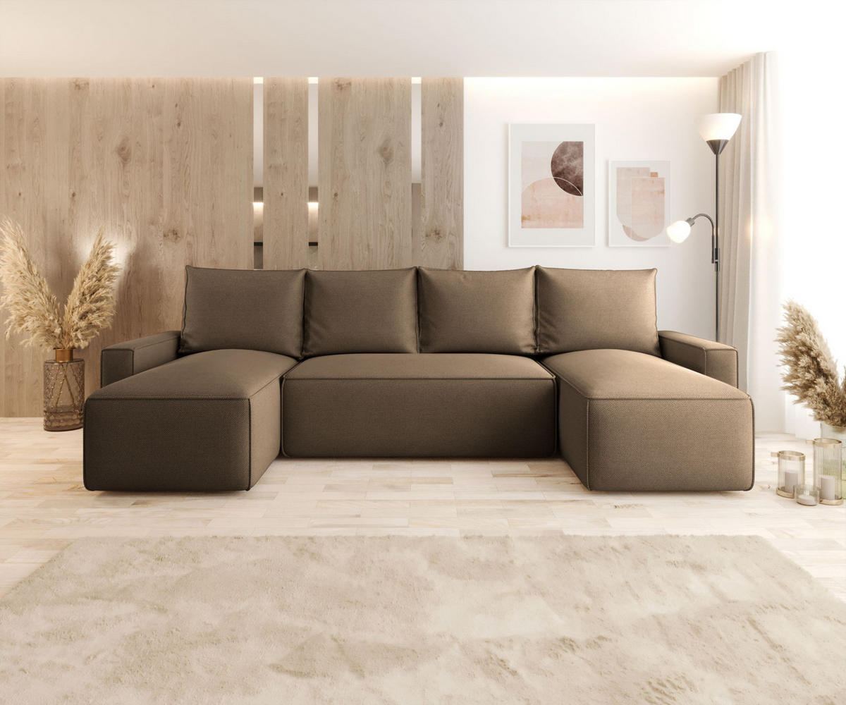 WOHNLANDSCHAFT mit Schlaffunktion SAVIO U Curio 20 - Braun, Textil (300/75/140cm) - Bedante