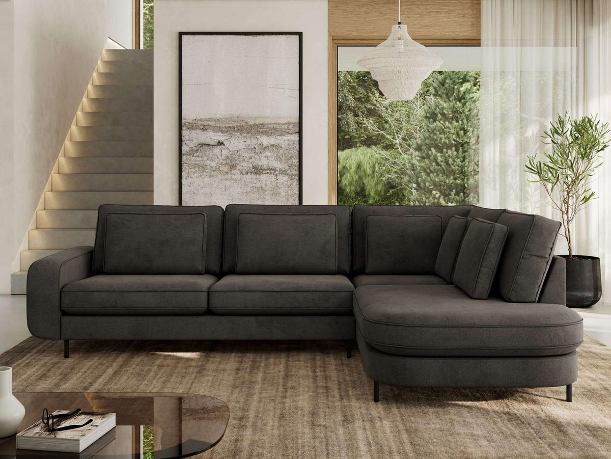 ROHOVÁ SEDAČKA CALENO L - Šedá Samet - Levá Strana - šedá/černá, kov/textil (317/225cm) - MKS