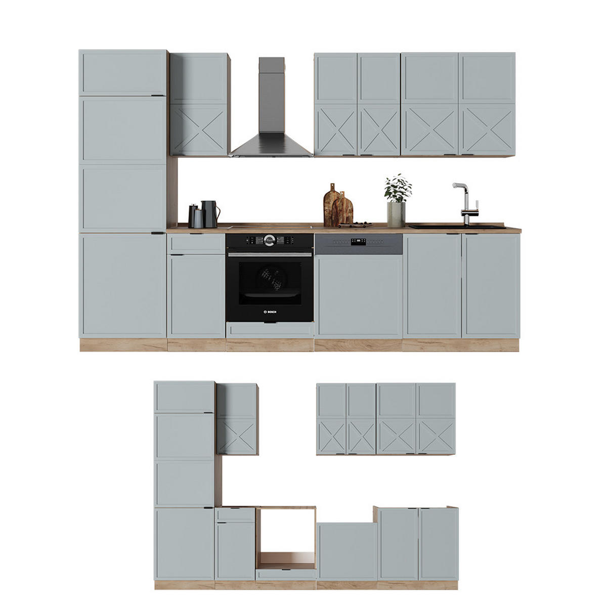KUCHYŇSKÝ KOUT Fame-Line Světle modrošedý/zlatý dub - medově dubová/světle modrá, kompozitní dřevo (300/81.6/60cm) - Vicco