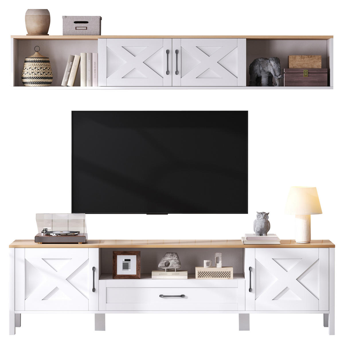 TV-ELEMENT 180/40/50 cm Weiß mit 4 Schränke und 1 Schublade (2 Stück) - Weiß, Holz (180/50/40cm) - Oxeza