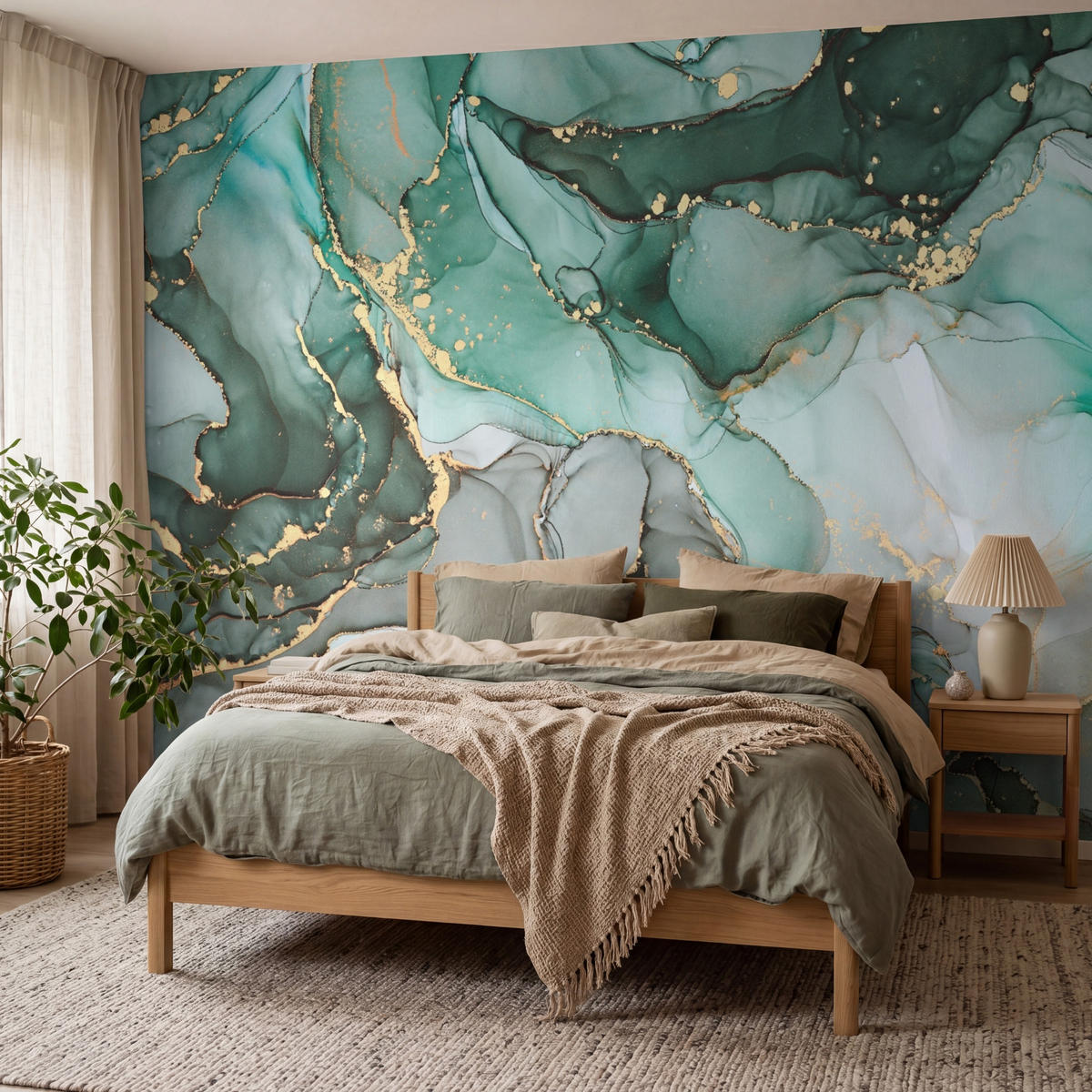 TAPETE - Gold - Marmor - Grün - Luxus - Marmoroptik - Grau - 300x220 cm - Grün, Papier (300/220cm) - OnlyWow