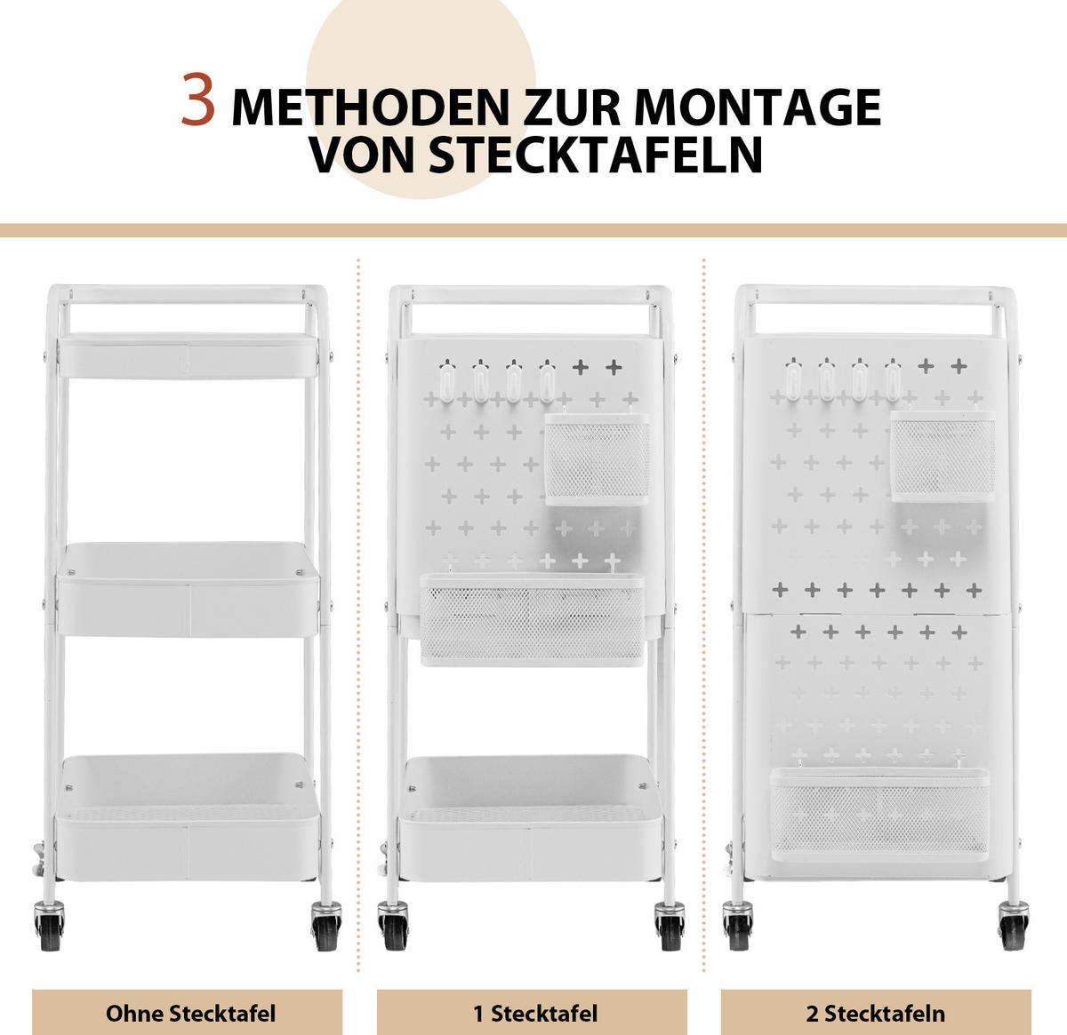 KUCHENWAGEN Rollwagen 4 Etagen Weiß - Weiß, Metall (33/75/52cm) - COSTWAY