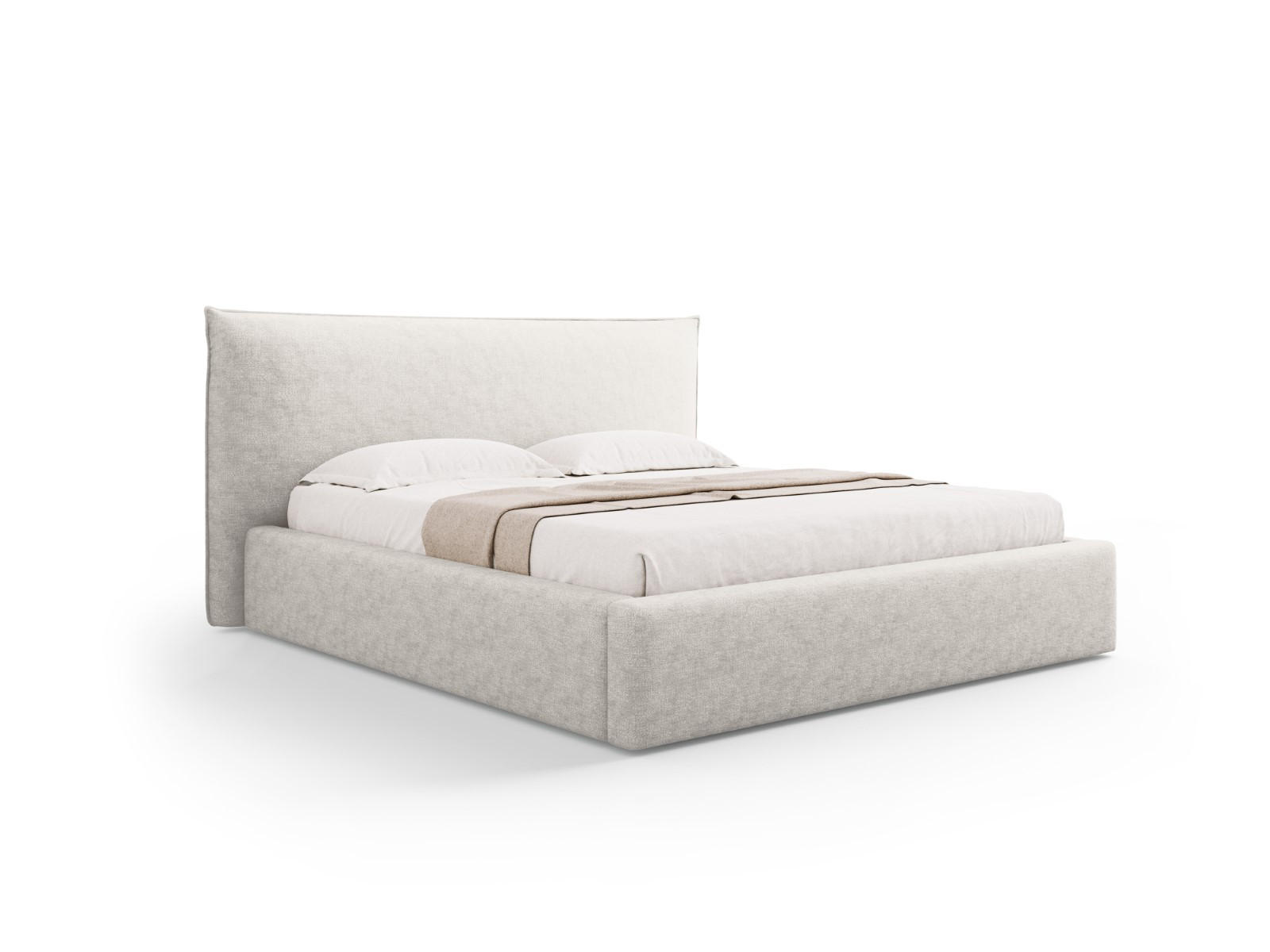 BETT mit Bettkasten und Kopfteil Kaelle aus Chenille-Stoff leichtes beige 180x200cm - Creme, Textil (180/200cm) - Micadoni