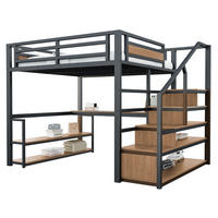 HOCHBETT 140/200 cm mit Schreibtisch, Regalen und Stauraumtreppe, robuster Metallrahmen, Schwarz - Schwarz, Metall (140/200cm) - Redom