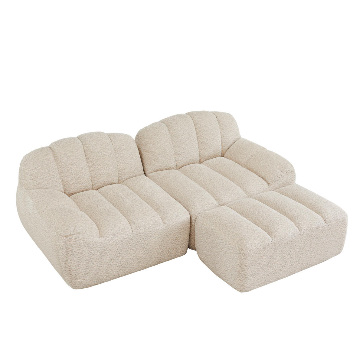 WOHNLANDSCHAFT aus granuliertem Fleece Beige-Weiß mit Ottoman, L-Form und 2-Sitzer-Funktion - Beige, Textil (210/79/165cm) - Modfu