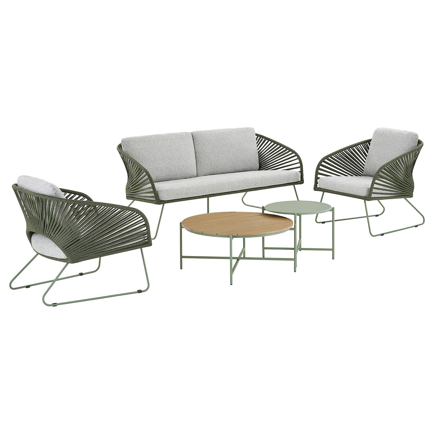 LOUNGESET - 5-teilig - Grau/Grün, Holzwerkstoff/Textil - home24