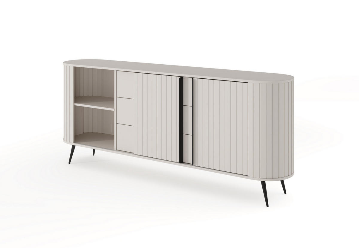 KOMMODE, hellgrau, 196 x 81,8 x 40,2 cm - Schwarz/Grau, Holzwerkstoff/Metall (196/81.8/40.2cm) - 3XE LIVING