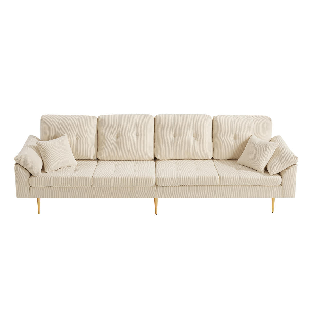 ECKSOFA 4-Sitzer Cord mit flexiblem Hocker, DE-42943, Cremeweiß - Creme, Metall (250/70cm) - ComfortXL
