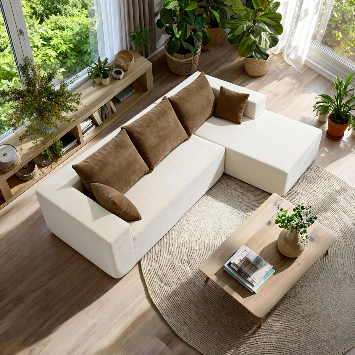 ECKSOFA Luna Weiß Sand 3-Sitzer Rechts - Beige, Textil (267/175cm) - COCO Living