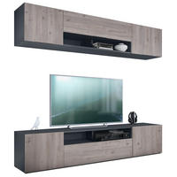 WOHNWAND Mogan Fronten in Eiche Nordic - Silbereichenfarben, Holzwerkstoff (181/147/39cm) - Vladon