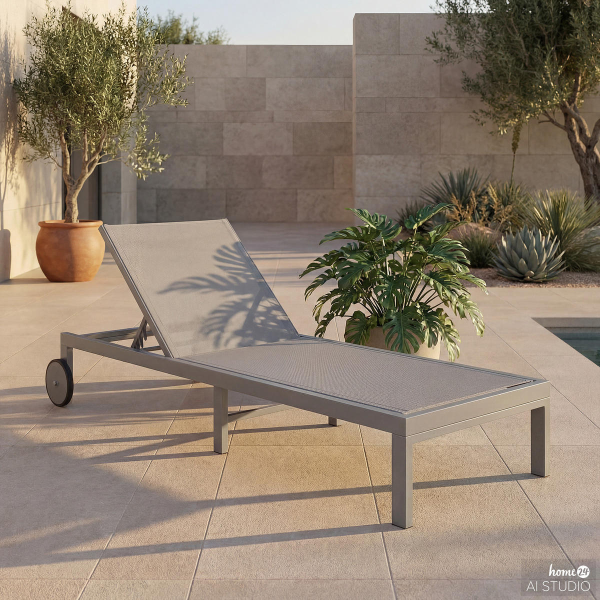 GARTENLIEGE - Aluminium / Textilene - Verstellbar - Taupe, Textil/Metall (65/30/195cm) - home24