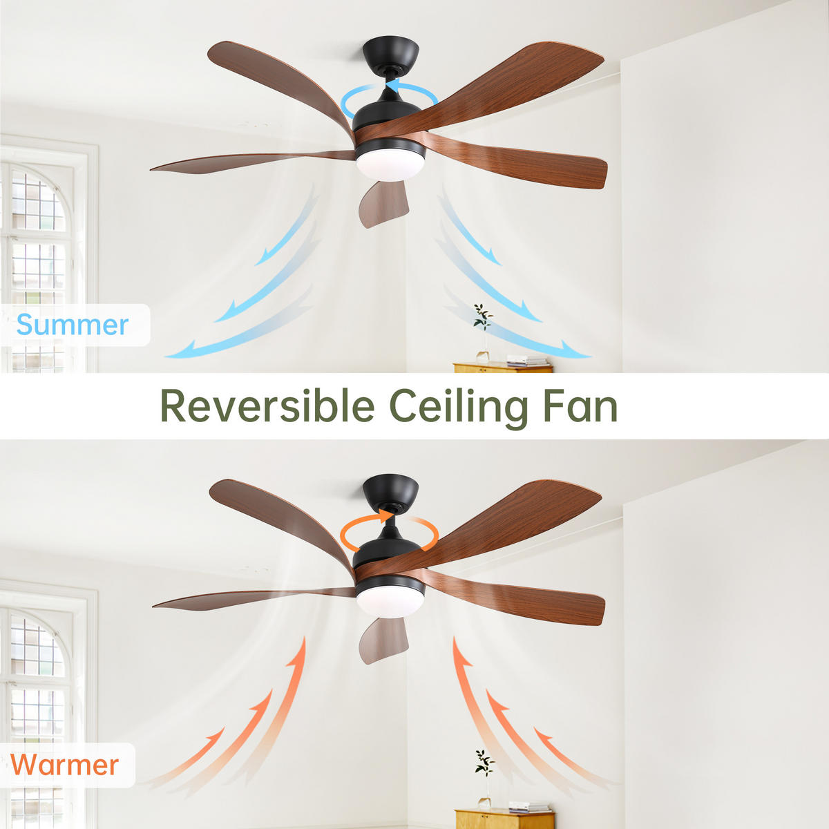DECKENVENTILATOR DE-16179 52 Zoll, 3-Farben-LED dimmbar Schwarz - Schwarz, Kunststoff (131/131/35cm) - ComfortXL