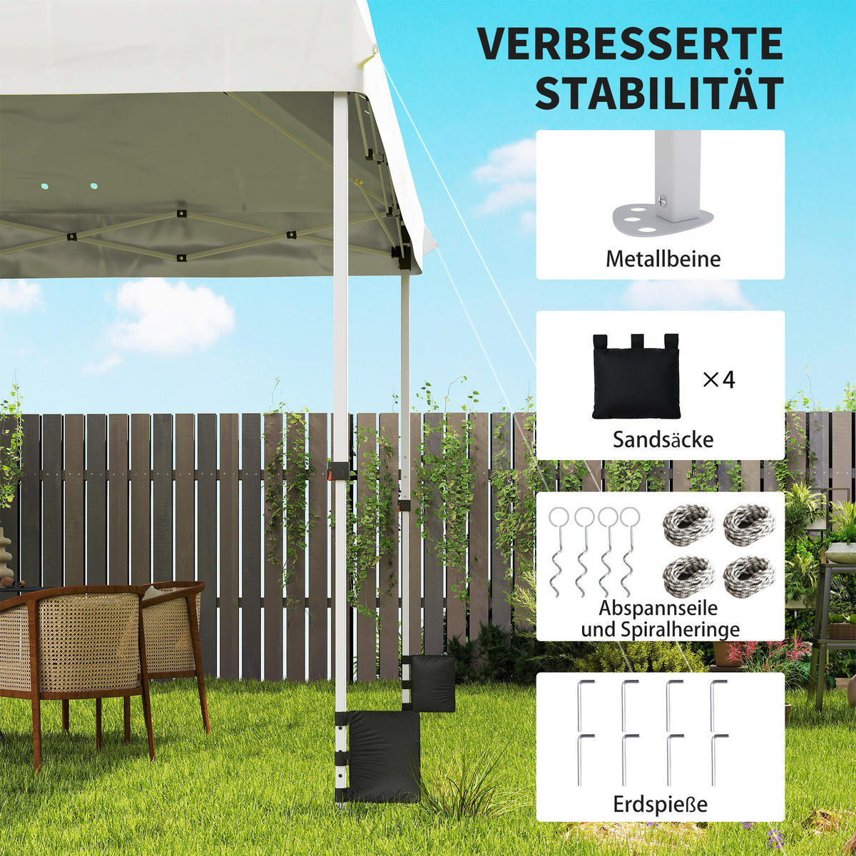 PAVILLON 3 x 3 m Wasserdicht Stabil Winterfest Pop-up Faltpavillon, UV 50+ Weiß - Weiß, Metall (300/273/300cm) - Outsunny