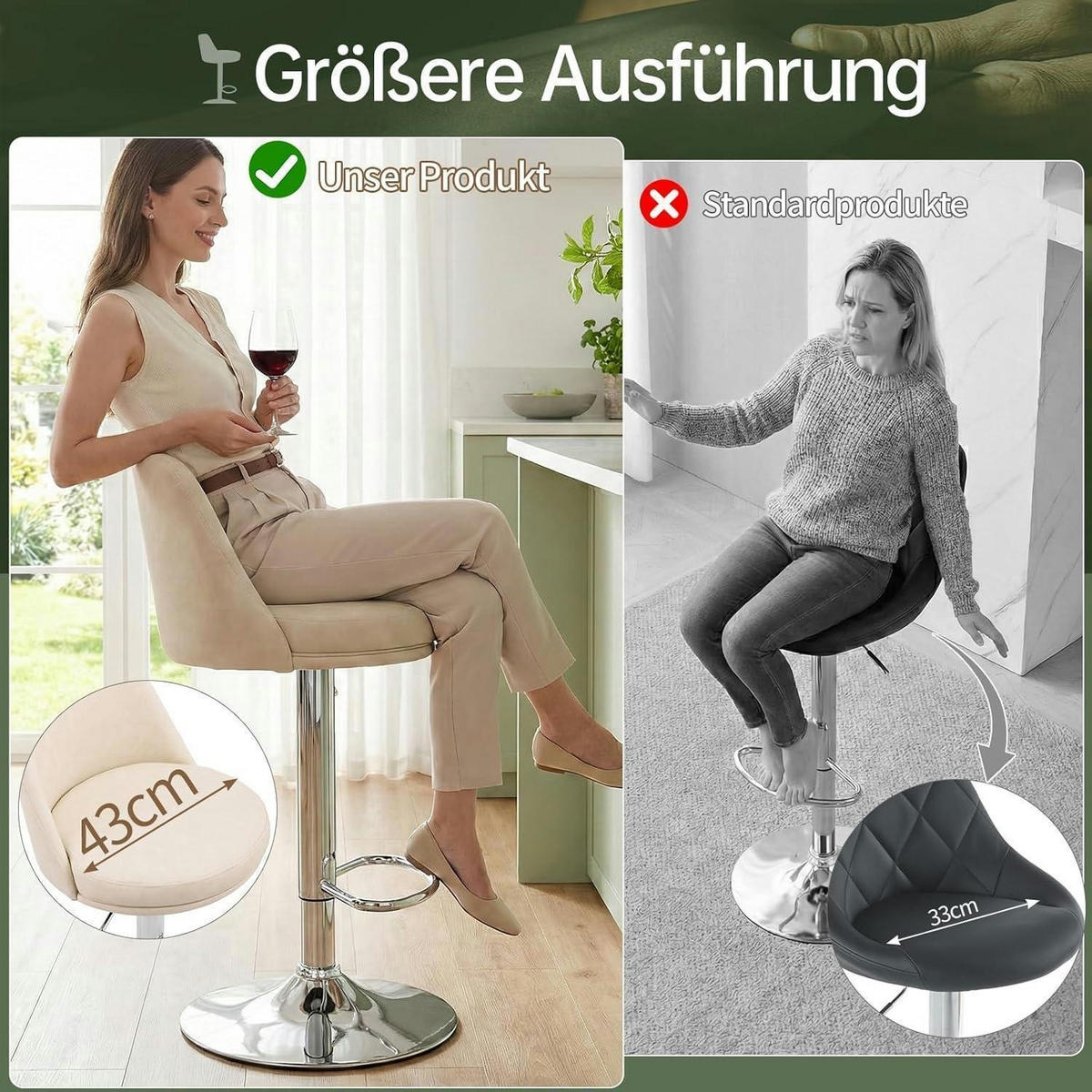 BARHOCKER 2er Set höhenverstellbar PU-Leder Beigeweiß - Beige, Kunststoff (48/85/45cm)
