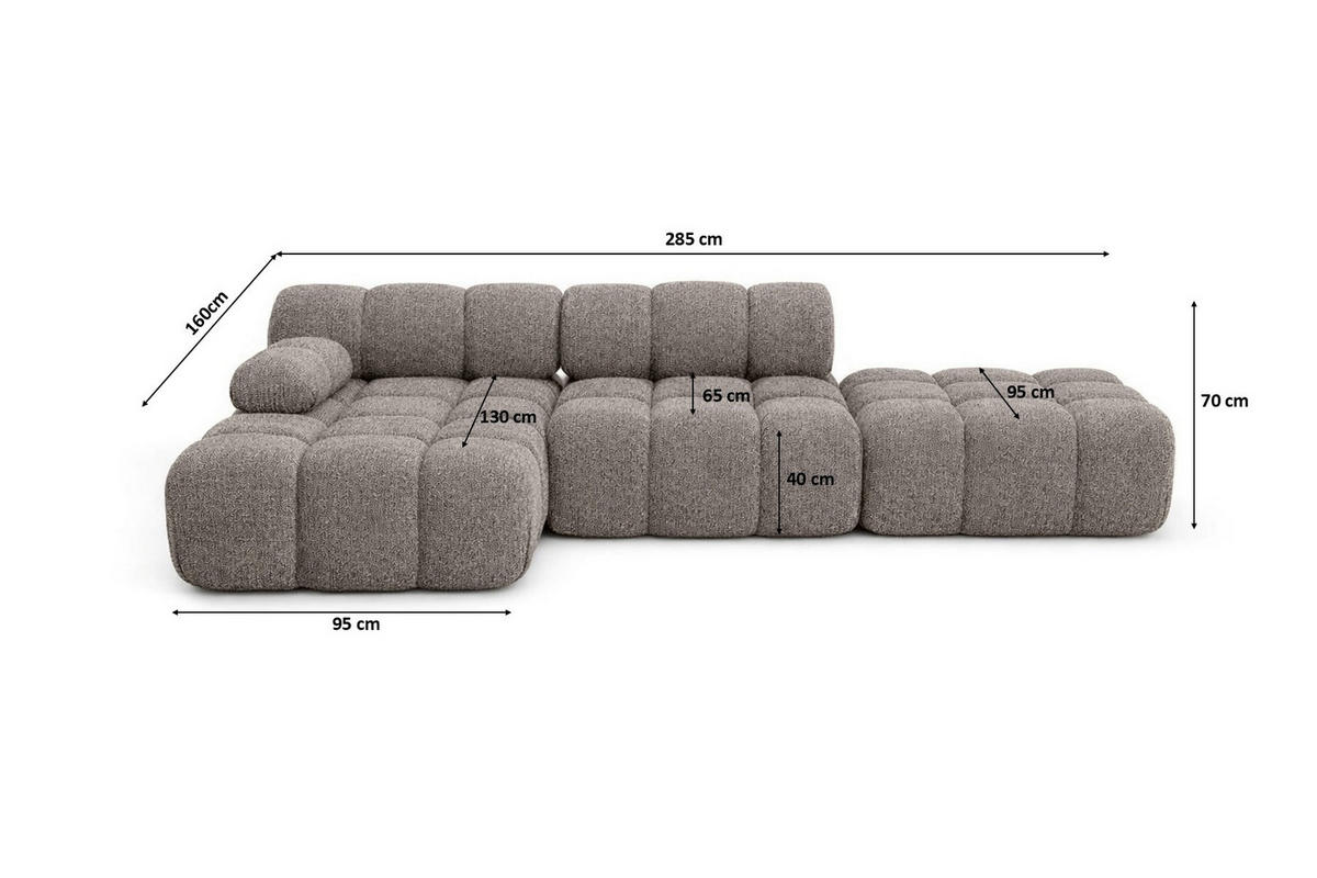 ECKSOFA L-Form Modular Mit Hocker, Bouclé-Stoff Abriamo, Braun, Links, Selia - Braun, Holz (285/160cm) - Kaiser Möbel