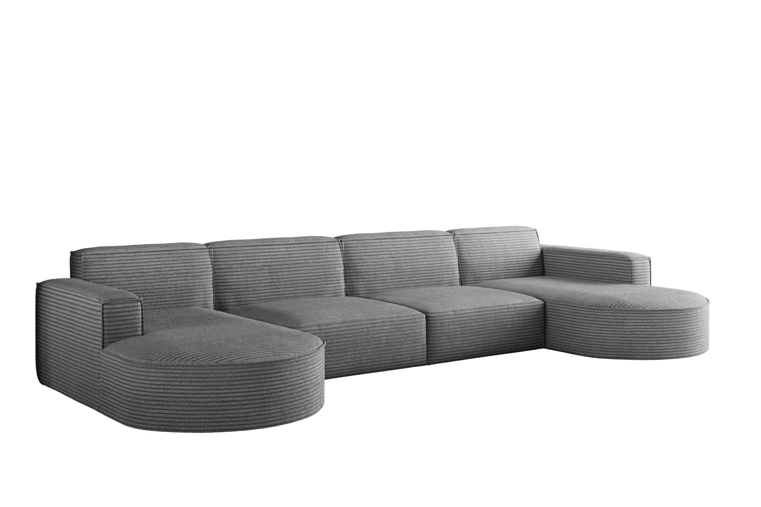 ECKSOFA U-Form XL Designer MODENA stoff Dicker Cord Poso Grau - Grau, Holz (165/382cm) - Kaiser Möbel