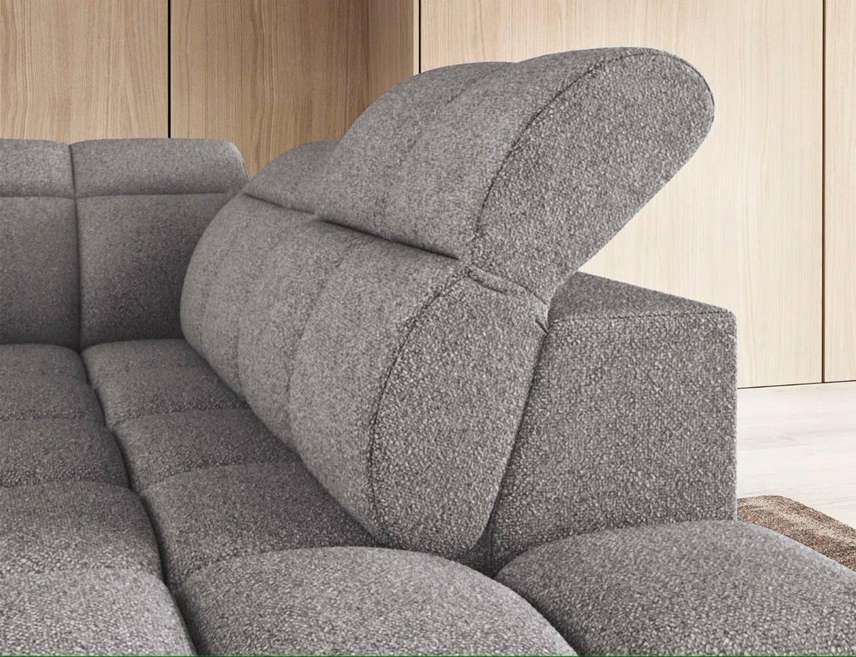 ECKSOFA mit elektrischem Sitzvorschub, Bettkasten und verstellbare Kopflehnen - Dunkelgrau, Naturmaterialien/Textil (208/258cm) - Eltap