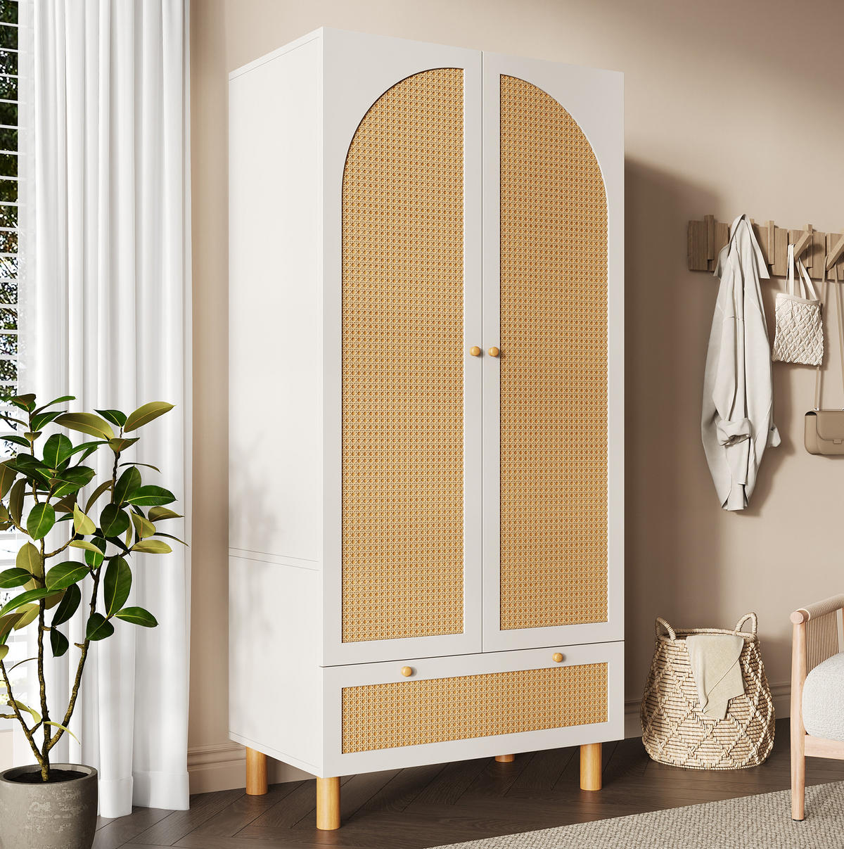KLEIDERSCHRANK 85,5/52/180,5 cm weiß aus Holz mit Schublade - Weiß, Holz (85.5/180.5/52cm) - OKWISH