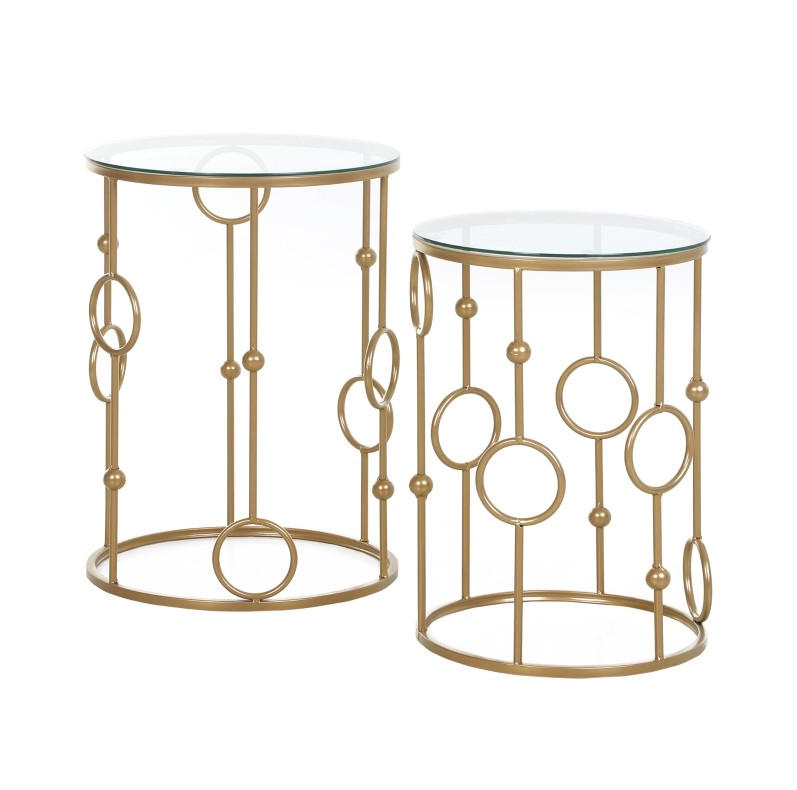 BEISTELLTISCH-SET 41/41/57 cm gold im Nesting-Design mit Glasplatte aus Metall - Goldfarben, Metall (41/41/57cm) - OKWISH