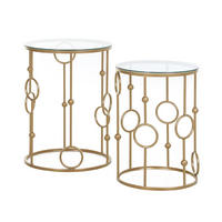 BEISTELLTISCH-SET 41/41/57 cm gold im Nesting-Design mit Glasplatte aus Metall - Goldfarben, Metall (41/41/57cm) - OKWISH
