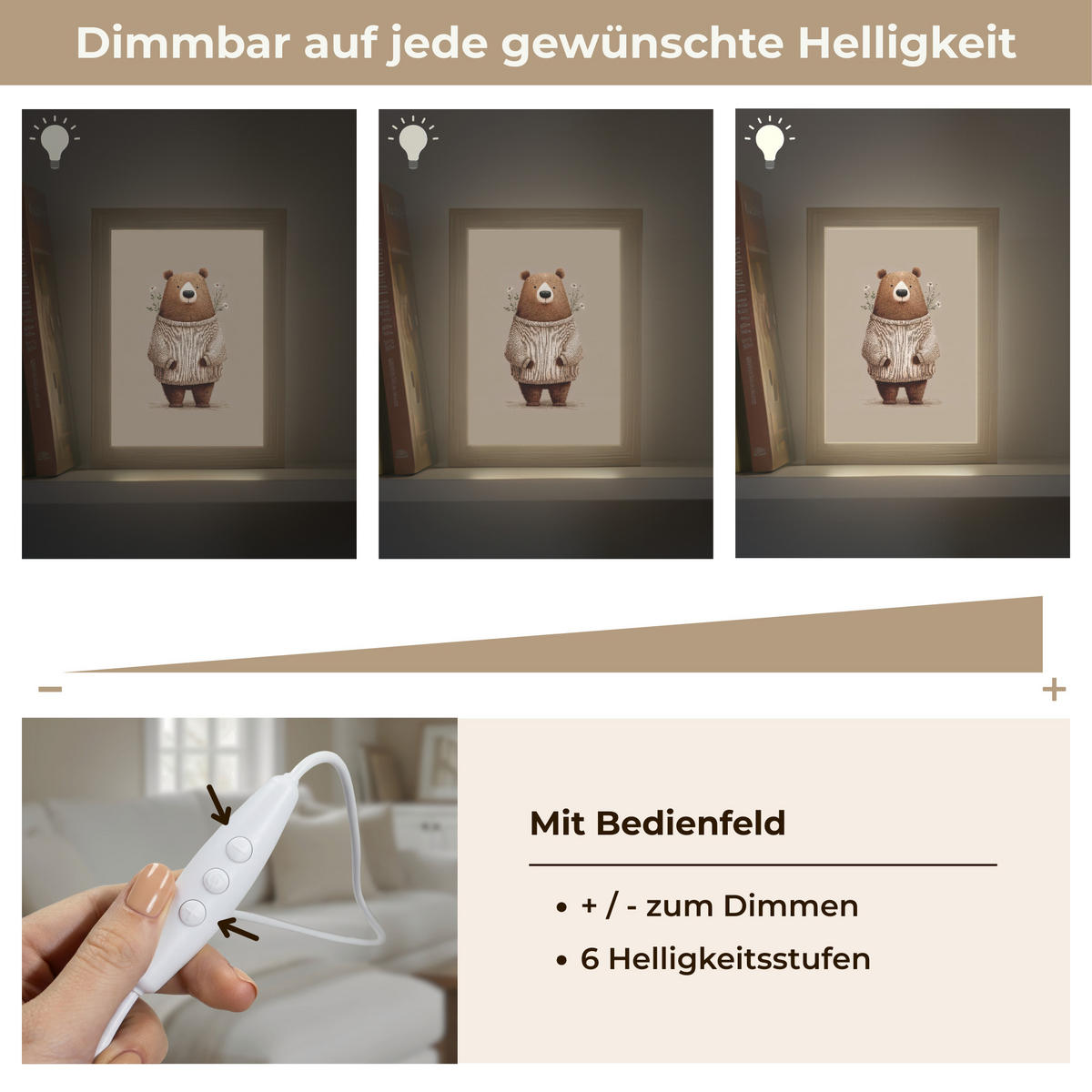 NÁSTĚNNÁ LAMPA Medvěd - Bílé květy - Cosy 15x20 cm - šedohnědá, kompozitní dřevo (15/20/8cm) - OnlyWow