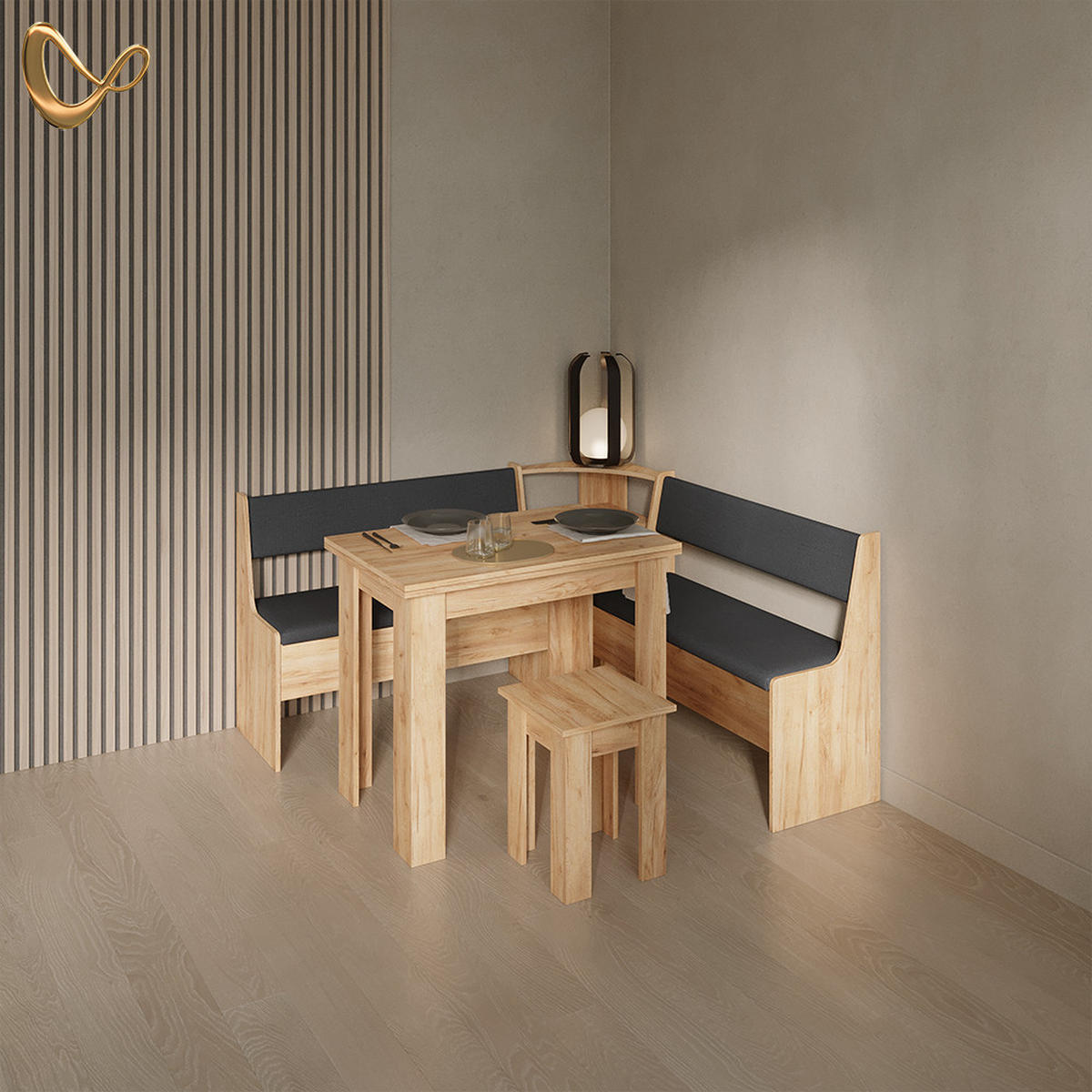 ECKBANKGRUPPE Tiberio Goldkraft Eiche 150 x 150 cm mit Tisch - Honigeiche, Holzwerkstoff (150/80/150cm) - Livinity®