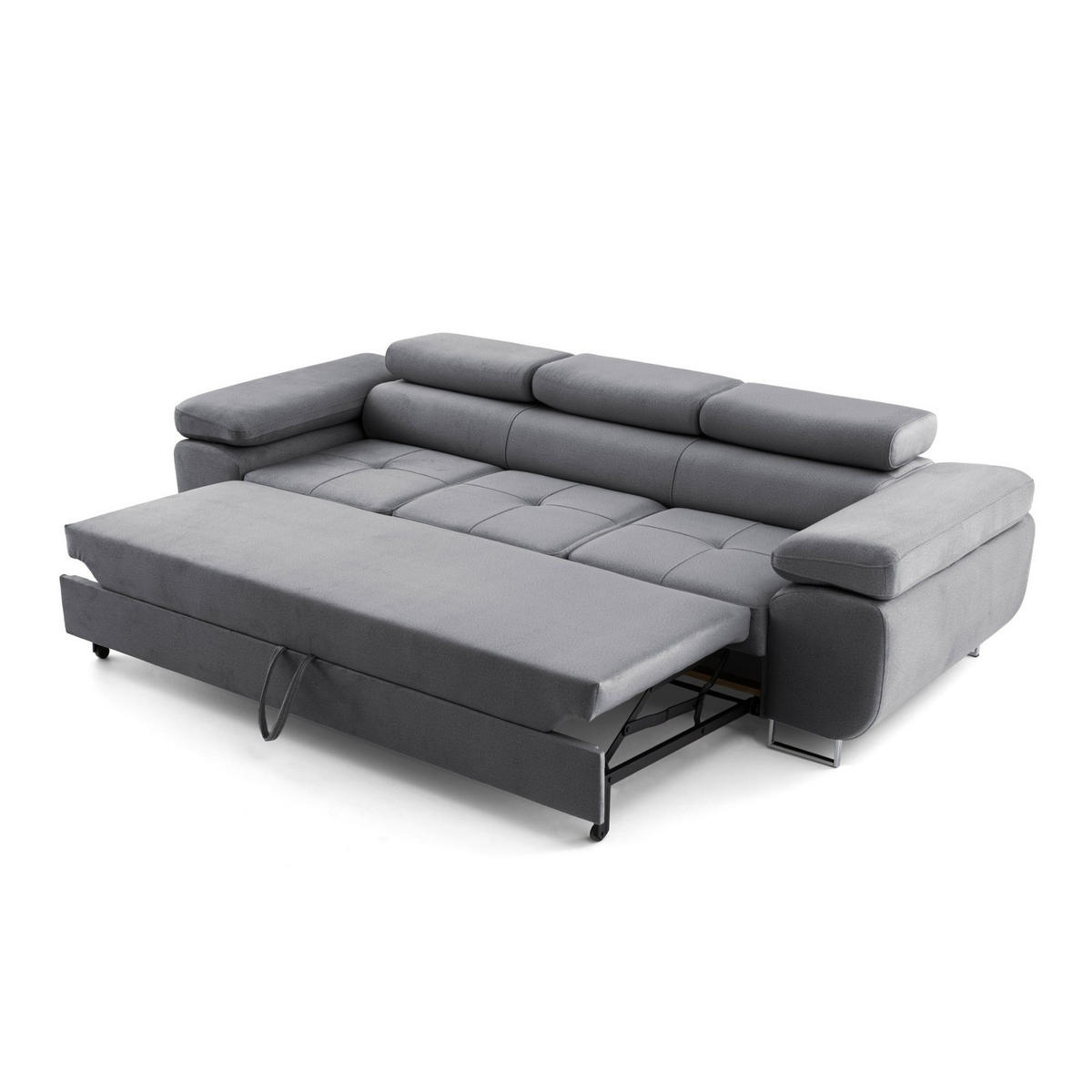 3-SITZER-SOFA WILD mit Schlaffunktion 127x190 Velours Dunkelgrau - Chromfarben/Dunkelgrau, Holz/Textil (262/90/102cm) - Muffo