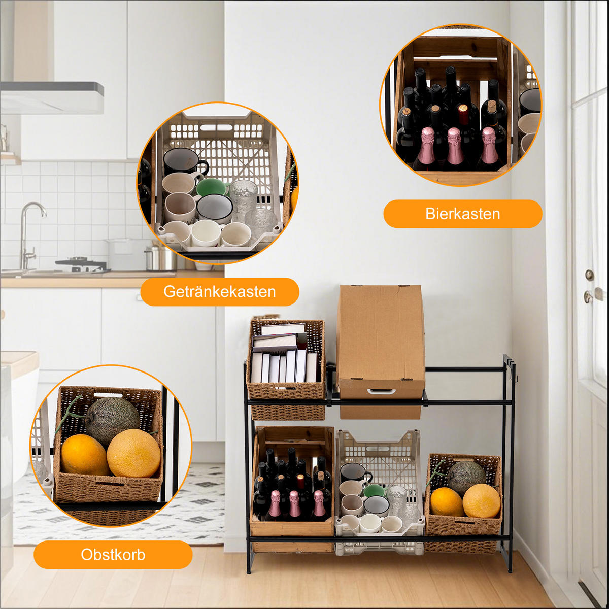 GETRÄNKEKISTENREGAL Baldeneysee 2 Haken & 2 Auflageträger 82x104x32cm Schwarz - Schwarz, Metall (104/82/32cm) - PROREGAL