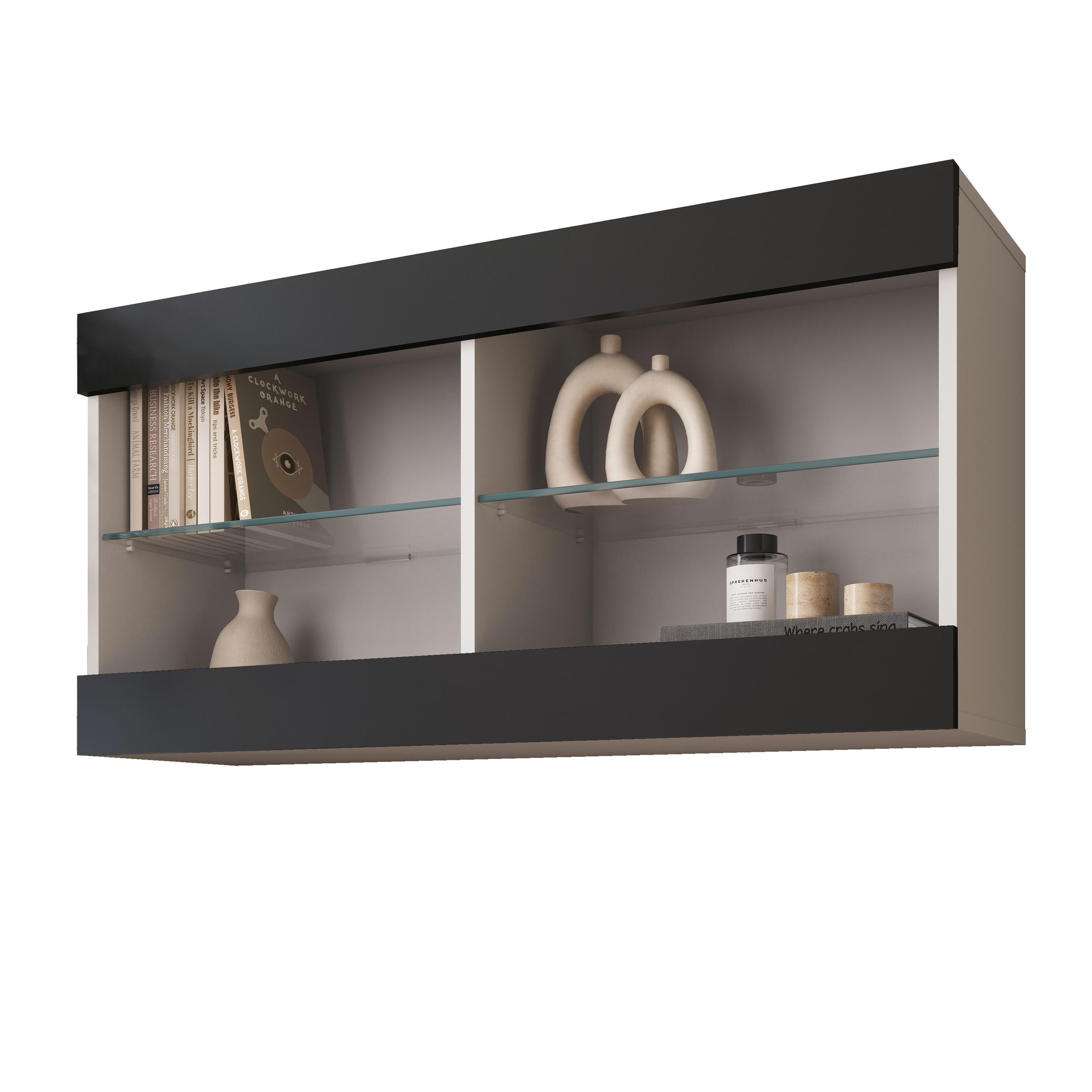HÄNGEVITRINE TIVOLI HORIZONTAL 100, Schwarz - Schwarz/Weiß, Glas/Holzwerkstoff (100/50/29.5cm) - Komodee