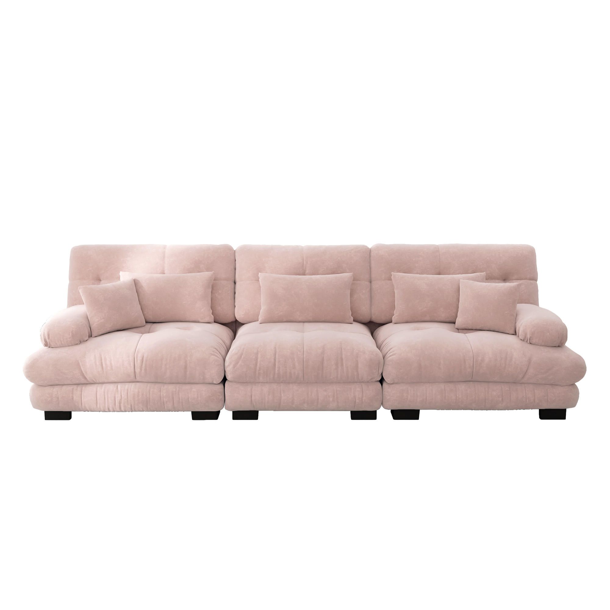 3-SITZER SOFA Chenille Rosa mit Kissen - Rosa, Textil (313/81/77cm) - WISHDOR