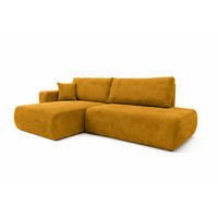 ECKSOFA Mit Schlaffunktion Und Bettkasten, Cordstoff Poso, Senffarbe, Links, OPEN XL - Gelb, Holz (262/145cm) - Kaiser Möbel