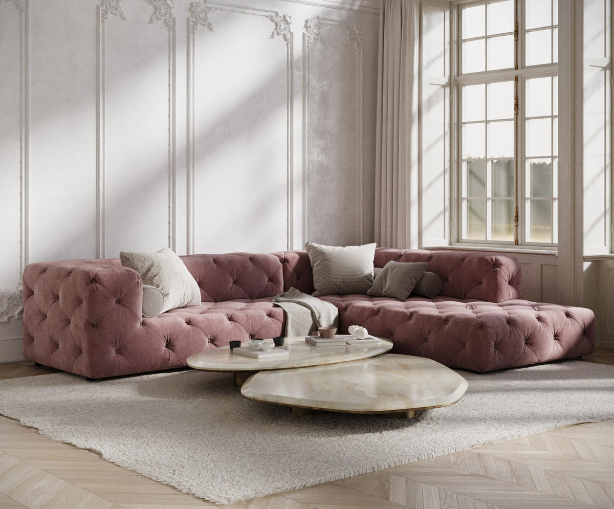 ECKSOFA Cosimo Rosa Samtstoff - Schwarz/Rosa, Holz/Holzwerkstoff (325/228cm) - Maison de Reve