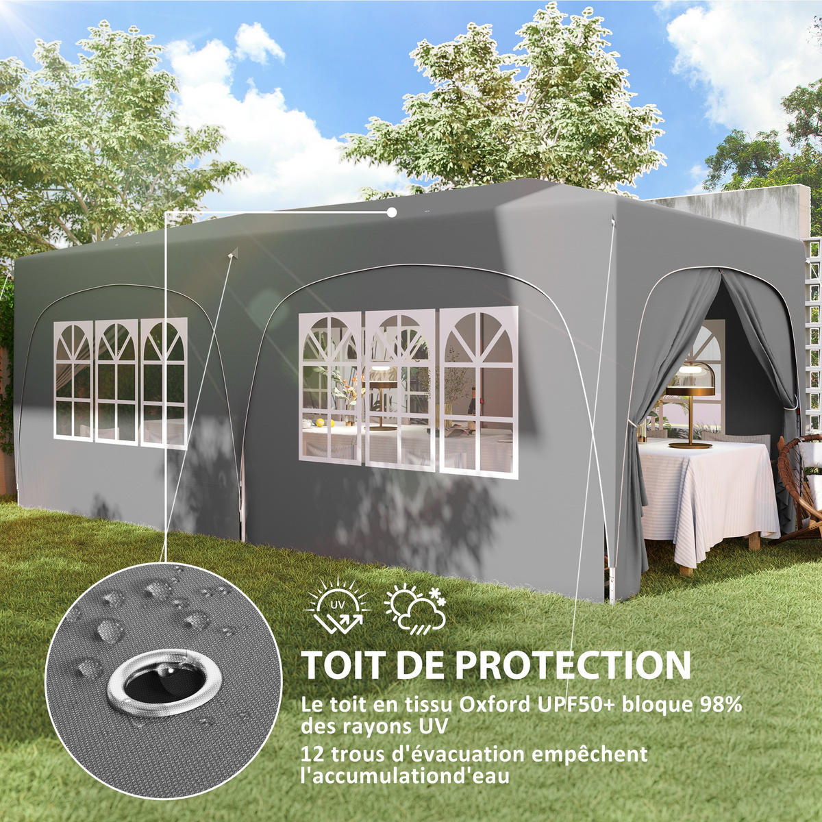 PAVILLON DE-13993 Pop-up 3/6 m, höhenverstellbar, UPF50+ Hellgrau - Grau, Textil (300/270/597cm) - ComfortXL