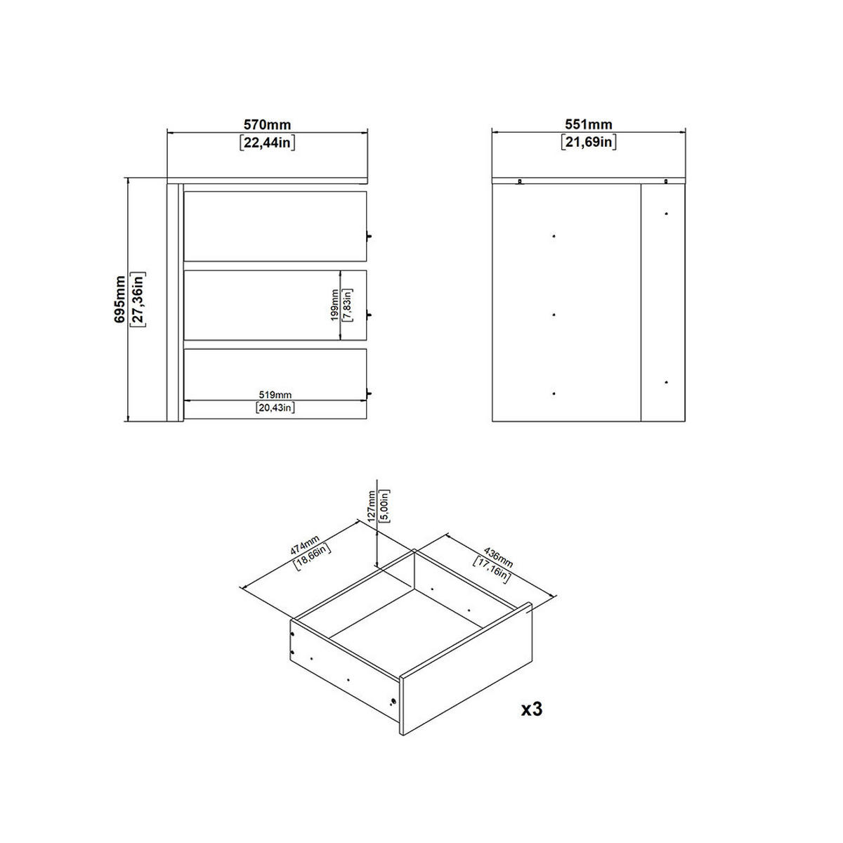 SCHUBLADENEINSATZ, Catania, Weiß, Holzwerkstoff, 70 x 55 x 57 cm - Weiß, Holzwerkstoff (70/57/55cm) - ebuy24
