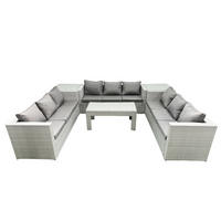 BALKONMÖBEL-SET Polyrattan Hellgrau-Mix 9-teilig - Hellgrau/Grau, Glas/Kunststoff - Fimous