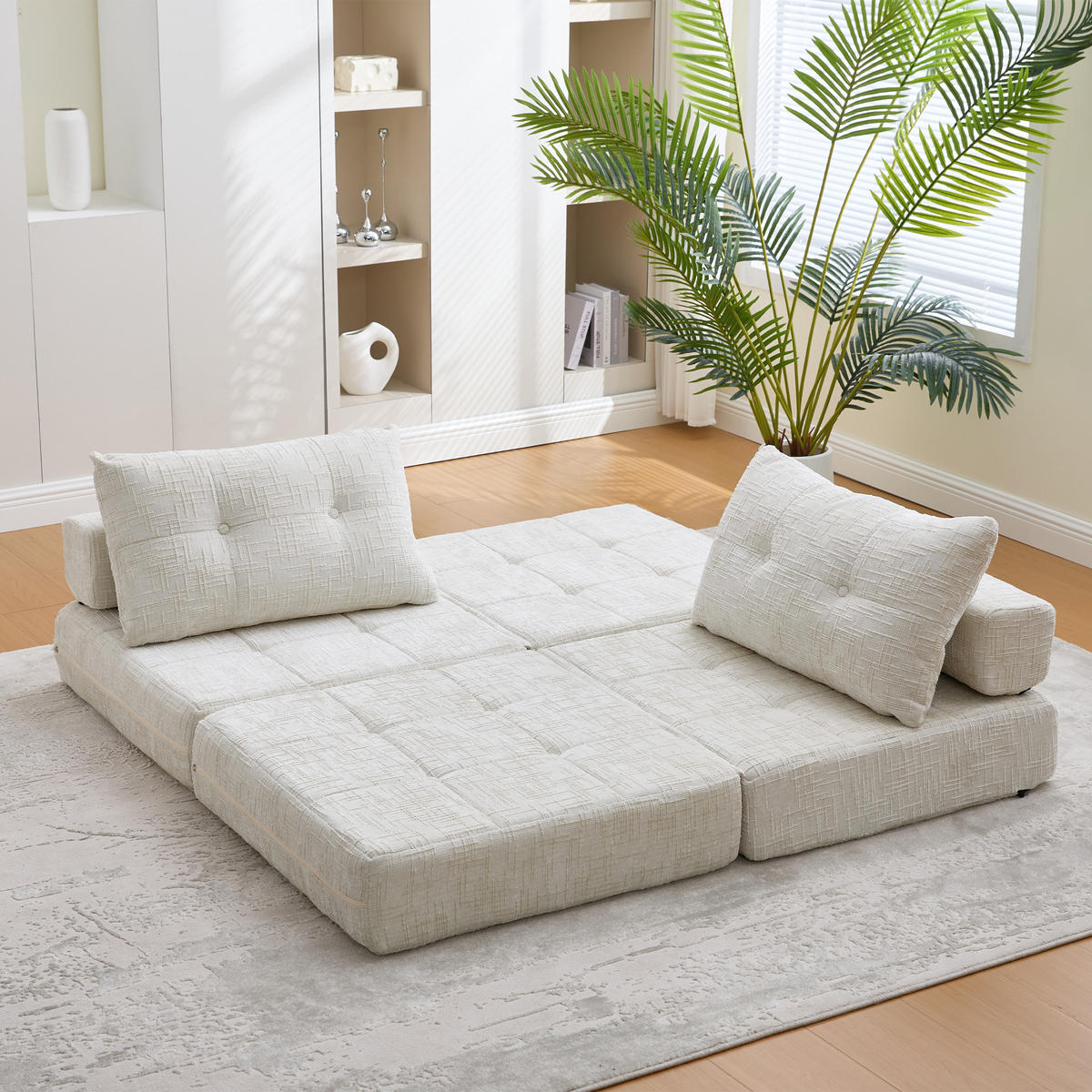 STOFFSOFA Beige Kissen, klappbar 79 x 180 cm - Beige, Textil (79/57/79cm) - PARAFTA HOME