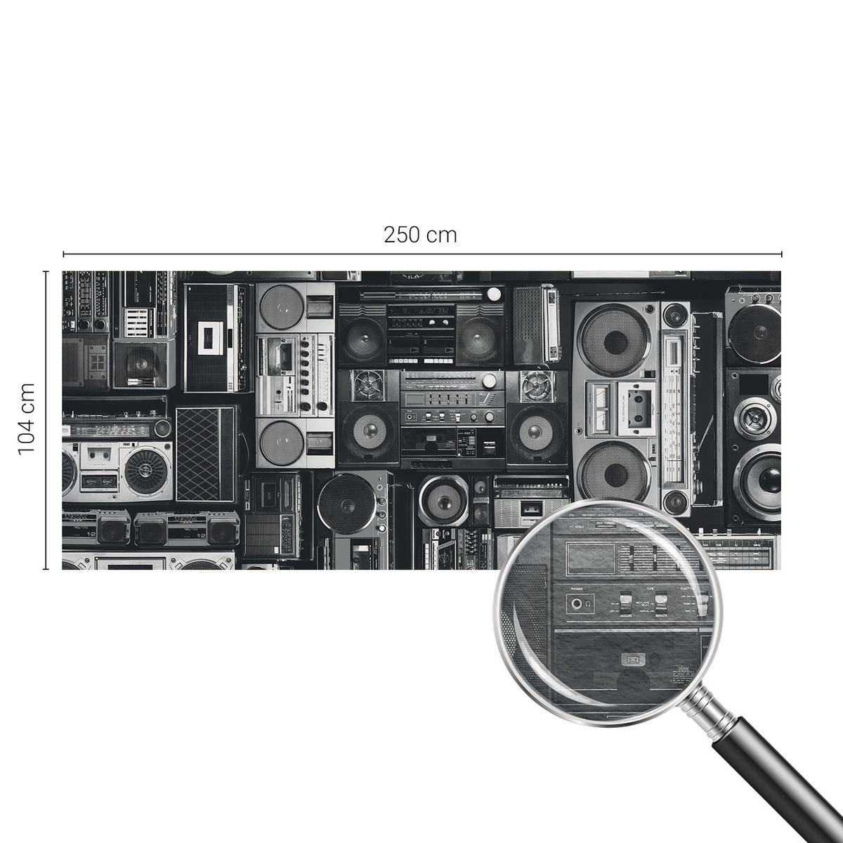 FOTOTAPETE 250x104 cm - Retro-Radio - Schwarz, Textil (250/104cm) - Wallfluent