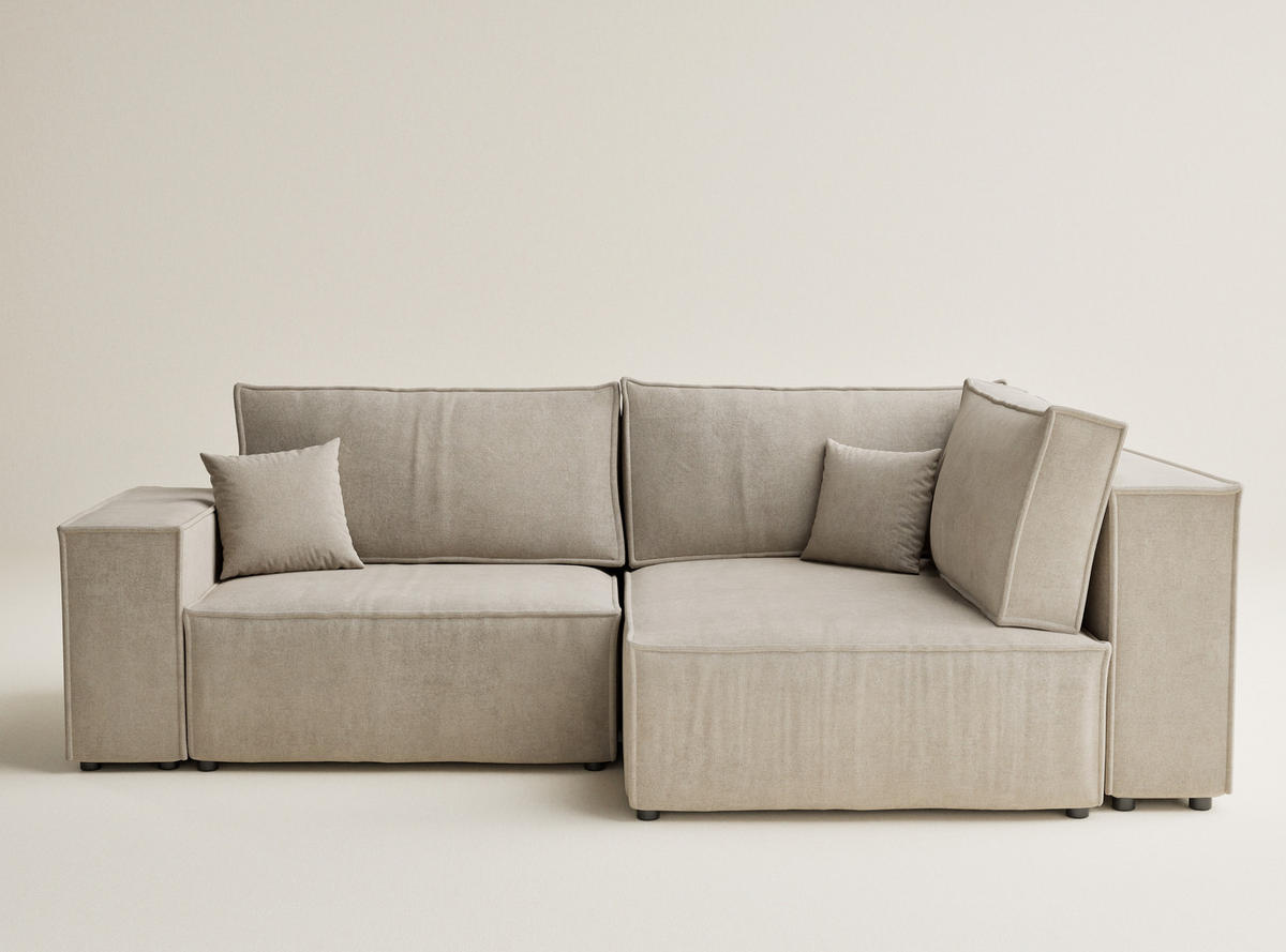 ECKSOFA MIT SCHLAFFUNKTION Tonga Beige Webstoff - Beige/Schwarz, Holz/Holzwerkstoff (255/105cm) - Maison de Reve