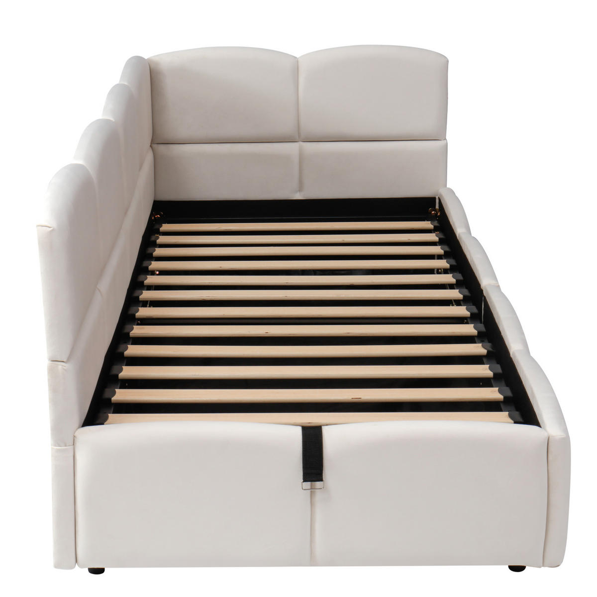 POLSTERBETT 90/200 cm aus Samt mit hydraulischem Stauraum und USB-Anschluss Beige - Beige, Textil (90/200cm) - Modenvie