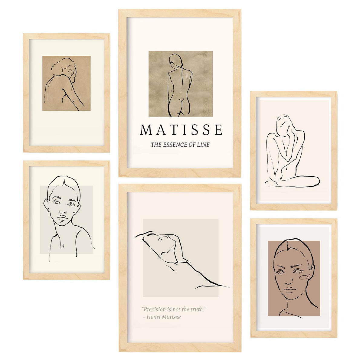 POSTER Set Mit 6 Schönheit Sammlung A3 & A4 Rahmen Aus Hellem Holz - Beige, Papier (29/3cm) - Nacnic