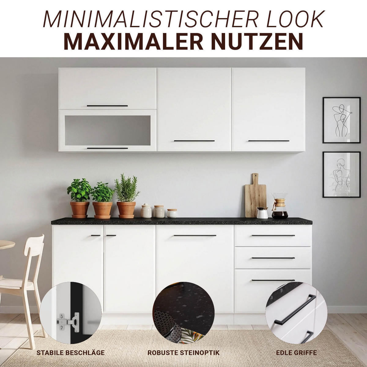 KÜCHENLEERBLOCK 200 cm Weiß - Schwarz/Weiß, Holz (200/206/60cm) - Homestyle4u