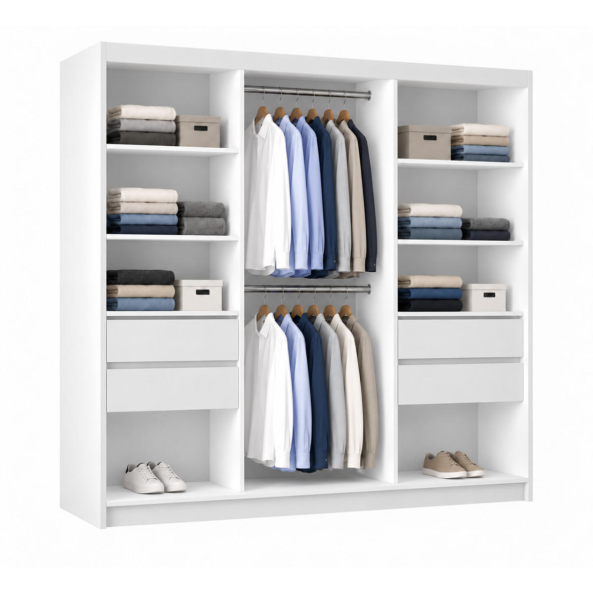 KLEIDERSCHRANK Lumil 200 cm Weiß 2 Schubladen Griffe silber - Weiß, Holzwerkstoff (200/216/61cm) - KS Home Concept