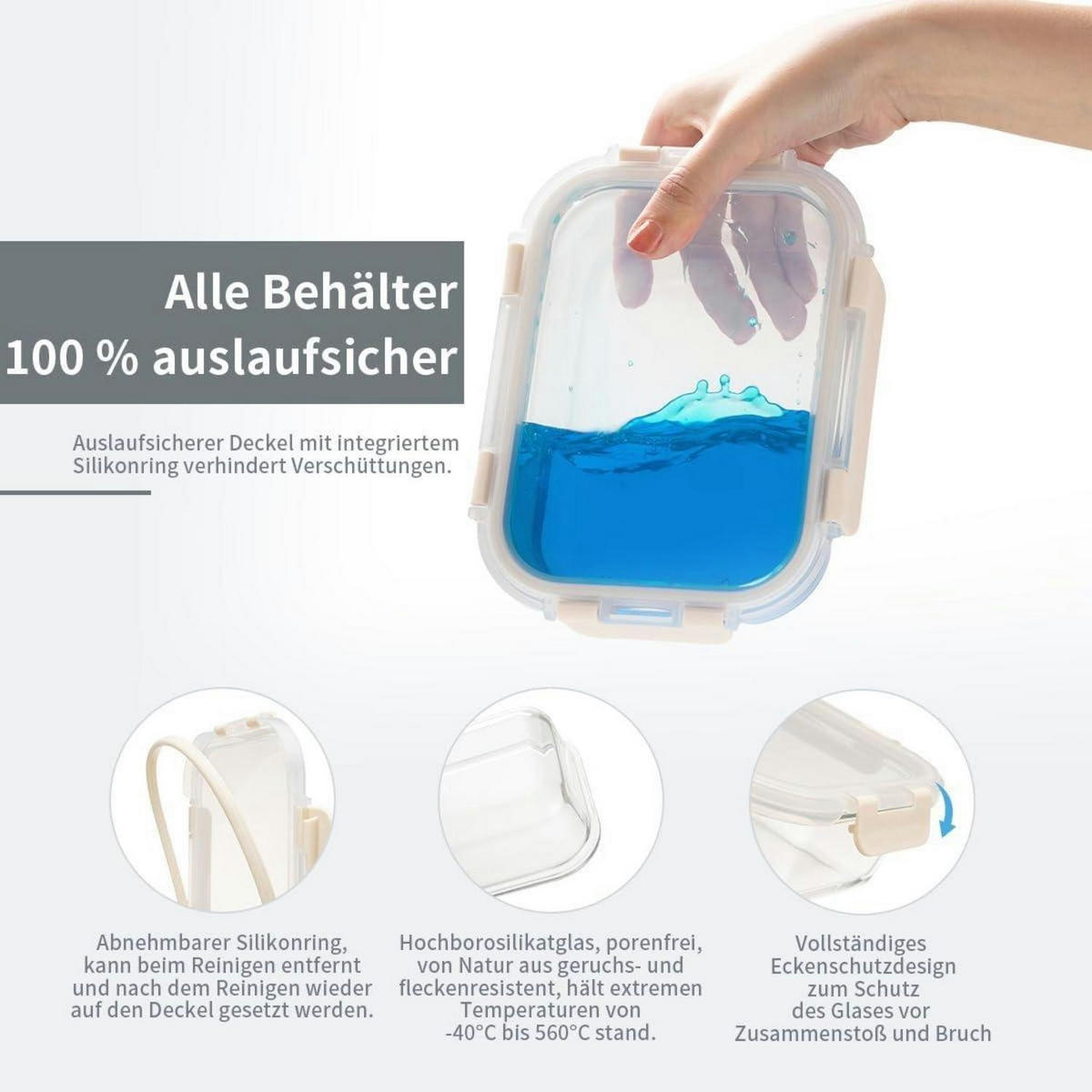 VORRATSBEHÄLTERSET Glas 10-teilig Cremeweiß - Multicolor, Glas (20.8/16.5/44cm)