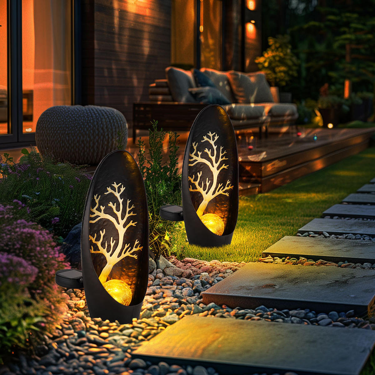 LED AUSSENLEUCHTE Baum Metall Schwarz - Schwarz, Glas (14/7/30cm) - Globo Lighting