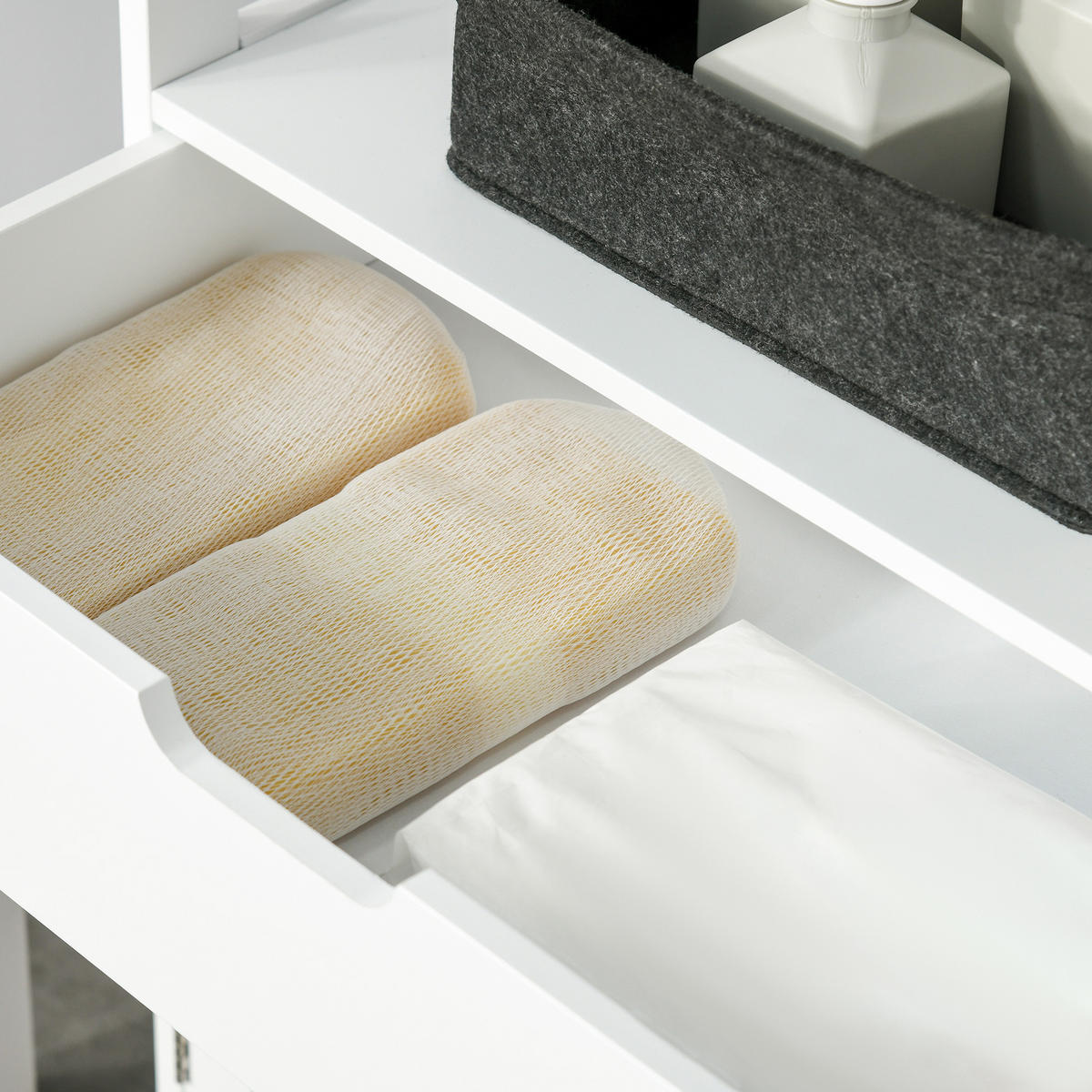 BADEZIMMERSCHRANK DE-17297 2 Türen, Schublade, 3 Regalböden Weiß - Weiß, Holzwerkstoff (33/122.5/60cm) - ComfortXL