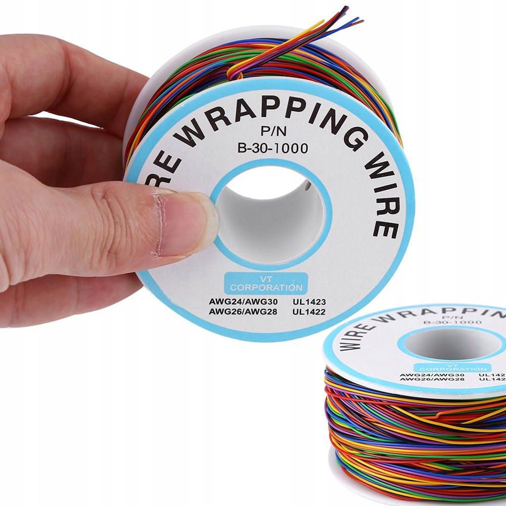 KABEL Kynar - 200 m, Litze Ø 0,25 mm AWG 30, Außendurchmesser 0,6 mm, verzinntes Kupfer, 300 V, -60 bis 105 °C - Multicolor, Kunststoff/Metall (10/10/10cm)